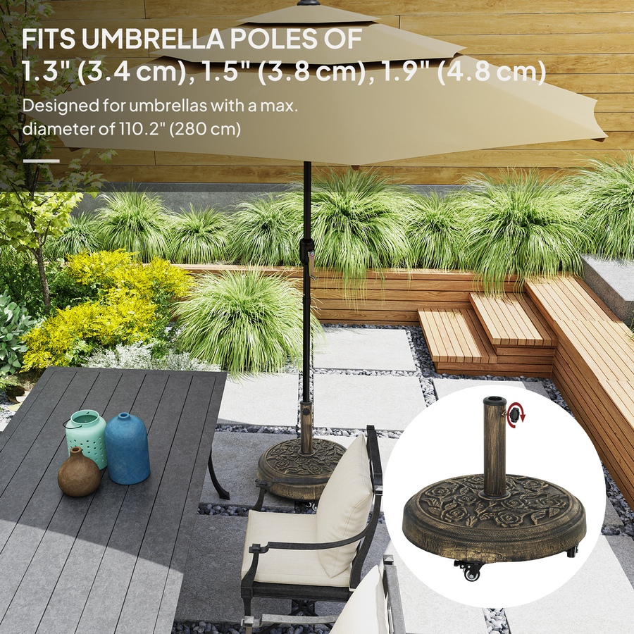Image 947422_ALTMORE10.jpg, Product 947-422 / Price $79.99, Outsunny Patio Umbrella Base, 46 lbs Umbrella Stand with Wheels, Bronze from Outsunny on TSC.ca's Home & Garden department