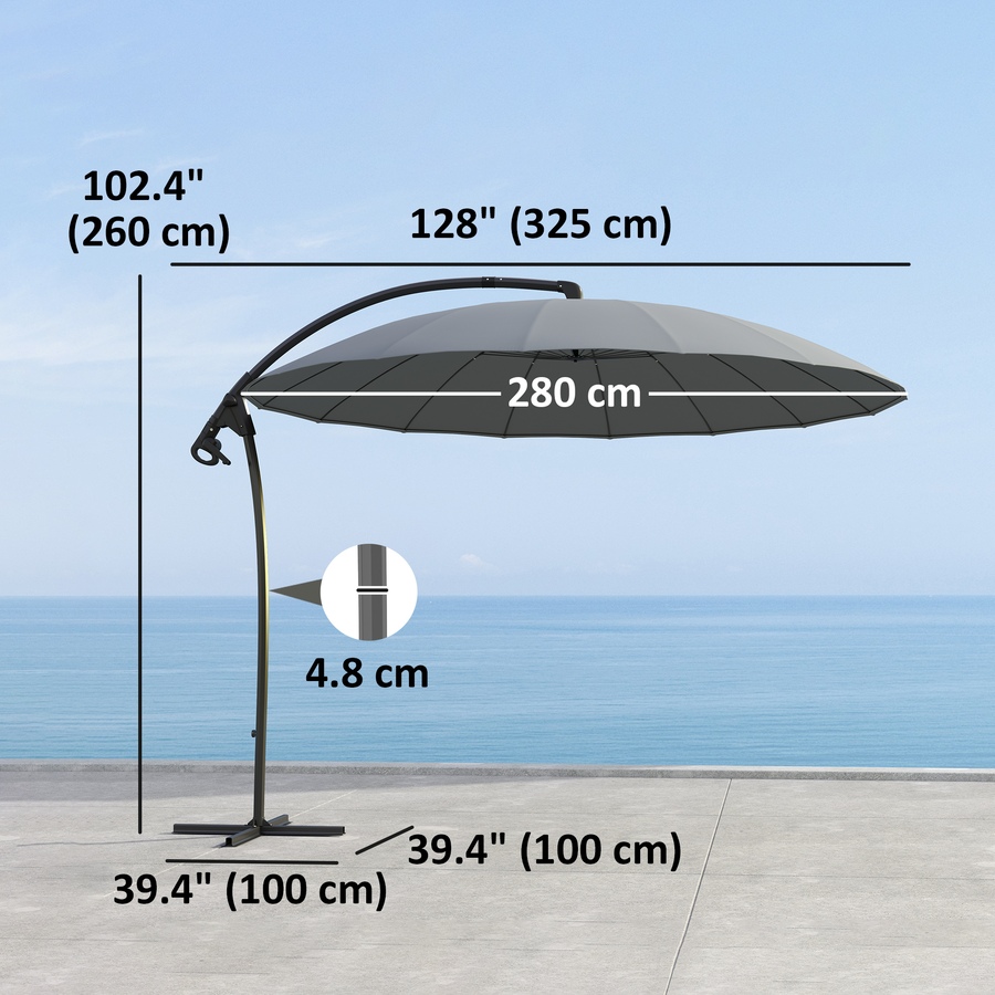 Image 947432_ALTMORE2.jpg, Product 947-432 / Price $124.99, Outsuny 9FT Cantilever Patio Umbrella with 16 Fibreglass Ribs, Grey from Outsunny on TSC.ca's Home & Garden department