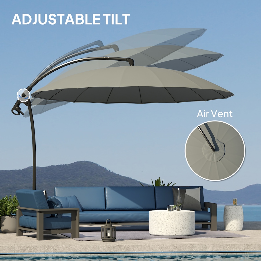 Image 947432_ALTMORE4.jpg, Product 947-432 / Price $124.99, Outsuny 9FT Cantilever Patio Umbrella with 16 Fibreglass Ribs, Grey from Outsunny on TSC.ca's Home & Garden department