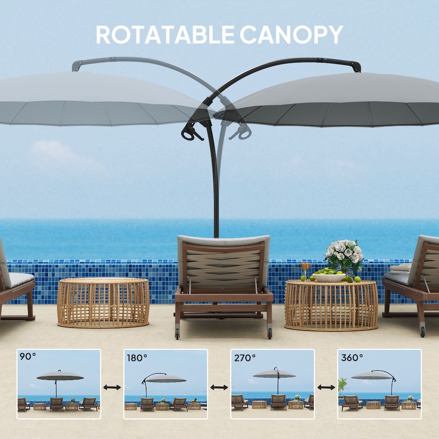Image 947432_ALTMORE5.jpg, Product 947-432 / Price $124.99, Outsuny 9FT Cantilever Patio Umbrella with 16 Fibreglass Ribs, Grey from Outsunny on TSC.ca's Home & Garden department