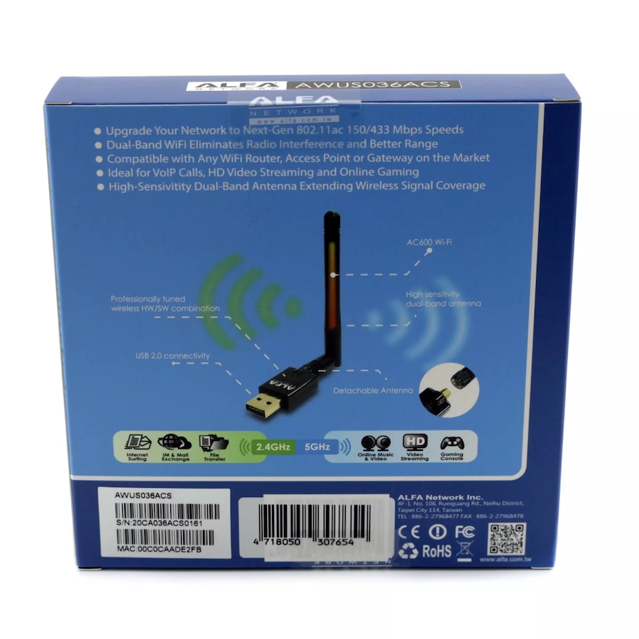 Image 947538_ALTMORE3.jpg, Product 947-538 / Price $49.99, Alfa Wide-Coverage Dual-Band AC600 USB Wireless WiFi Adapter with High-Sensitivity External Antenna from Alfa on TSC.ca's Electronics department
