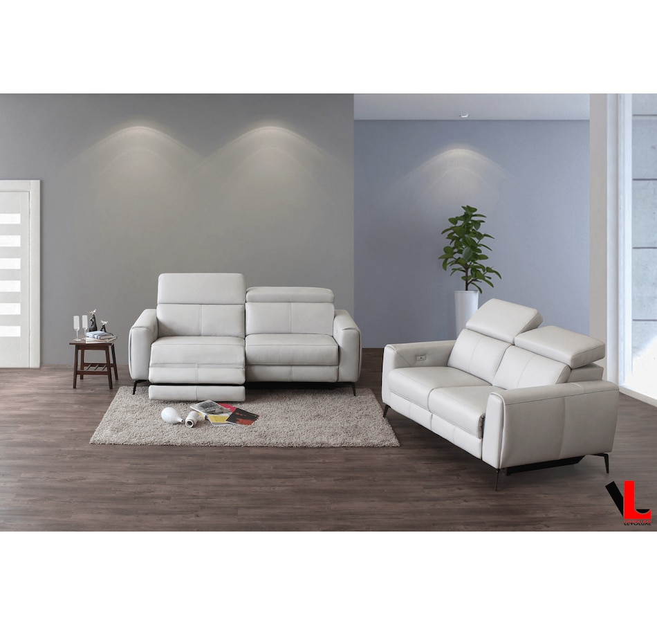 Image 948450_ALTMORE1.png, Product 948-450 / Price $5,299.99, Levoluxe Lennox 2 Piece Power Reclining Sofa and Loveseat Set with Adjustable Headrests in Light Grey Leather Match from Levoluxe on TSC.ca's Home & Garden department