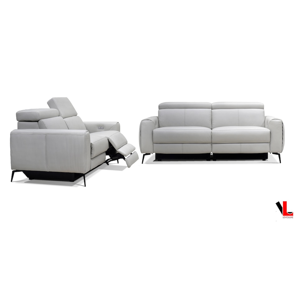 Image 948450_ALTMORE2.png, Product 948-450 / Price $5,299.99, Levoluxe Lennox 2 Piece Power Reclining Sofa and Loveseat Set with Adjustable Headrests in Light Grey Leather Match from Levoluxe on TSC.ca's Home & Garden department
