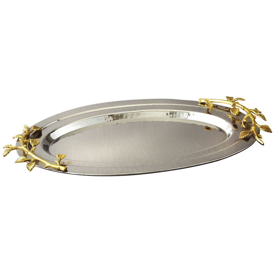 Image 948504.jpg, Product 948-504 / Price $82.00, Elegance Gilt Leaf Oval Hammered Stainless Steel Tray 16-1/2" x 10" from Elegance Tableware on TSC.ca's Kitchen department