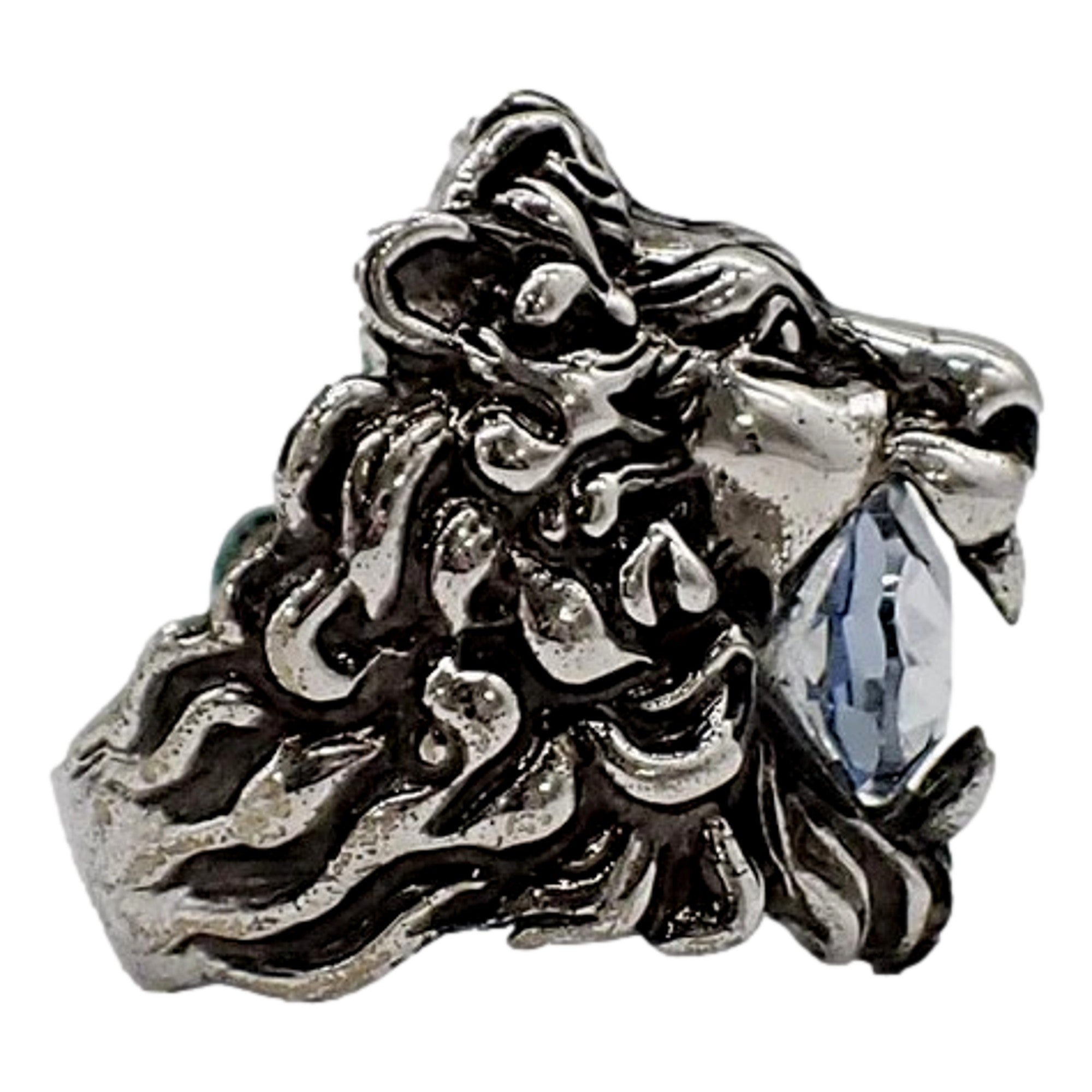 Gucci Lion Head Motif Silver Ring Crystal Size 13 - TSC.ca