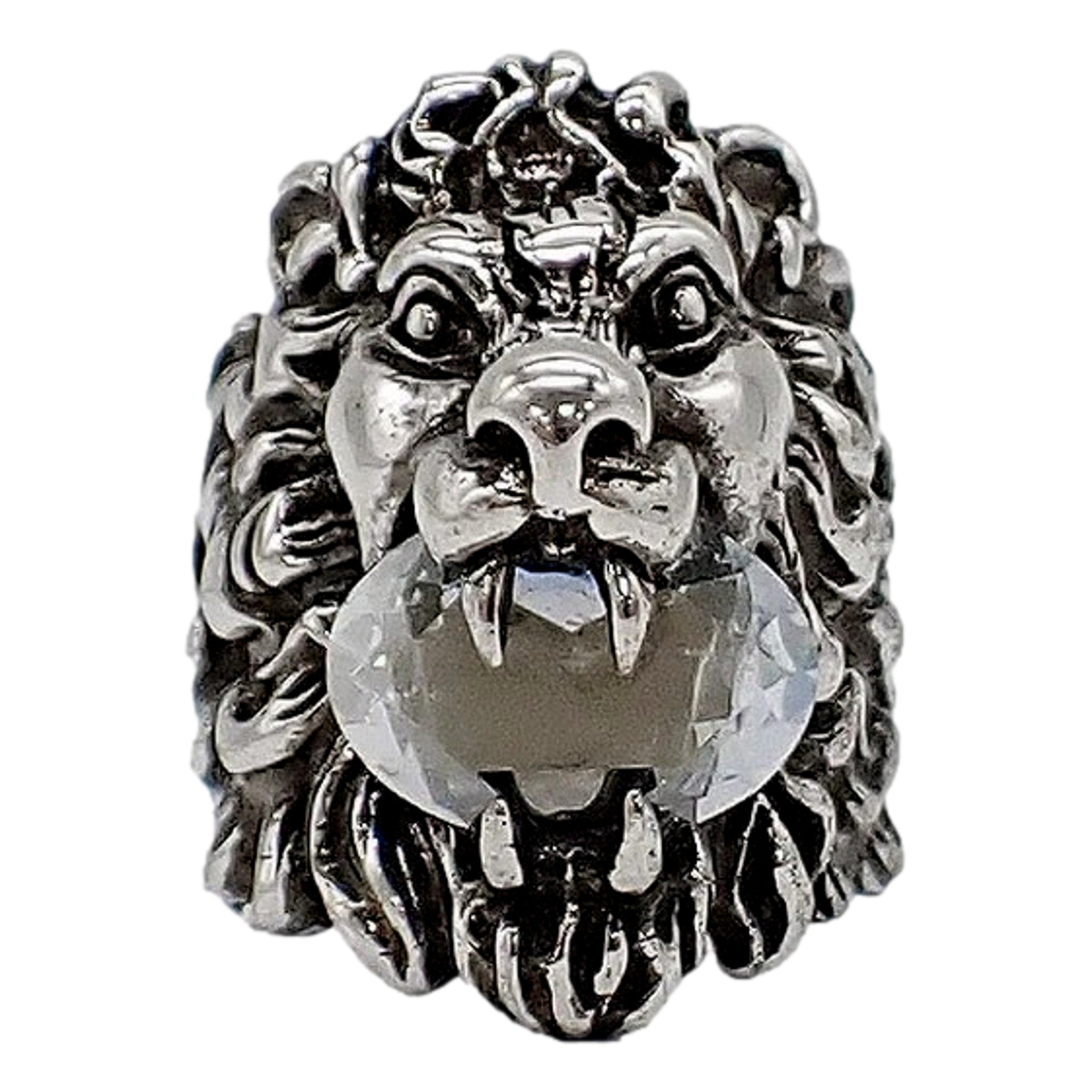 Gucci Lion Head Motif Silver Ring Crystal Size 13 - TSC.ca