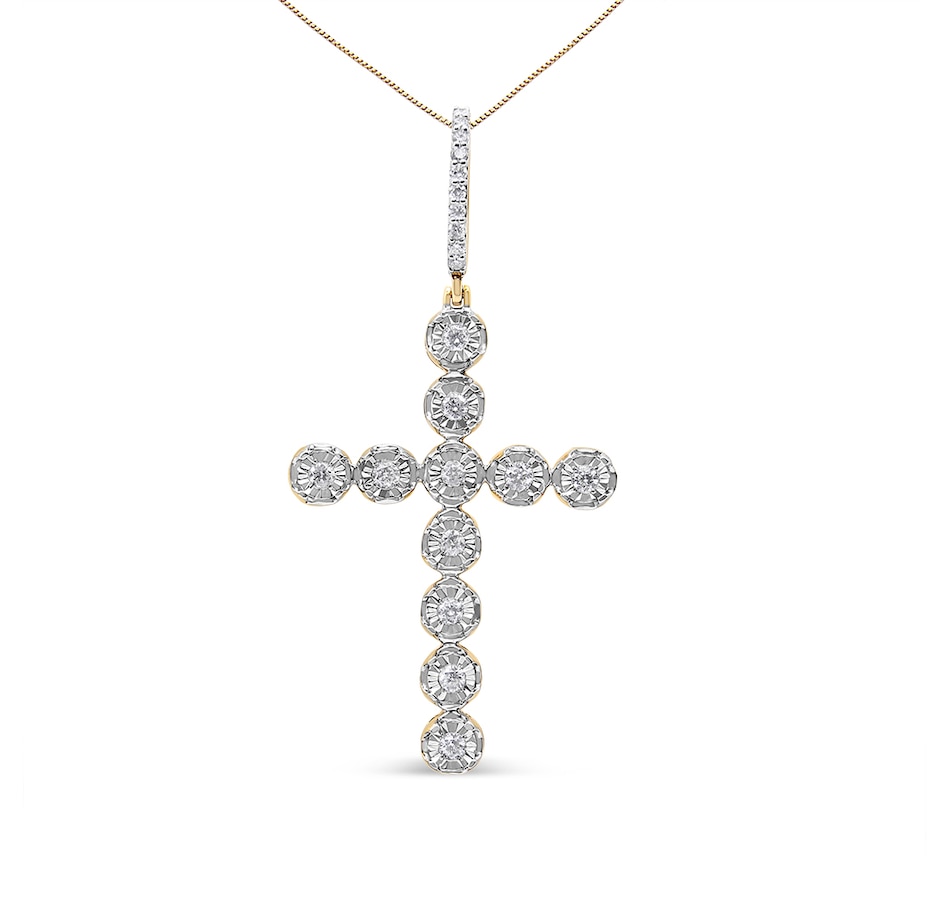 Image 948684.jpg, Product 948-684 / Price $3,914.00, 10K Yellow Gold 5/8 Cttw Miracle Set Round Diamond Circle Link Cross Pendant Necklace for Men (H-I Color, SI1-SI2 Clarity) - NO CHAIN INCLUDED from Haus of Brilliance on TSC.ca's Jewellery department