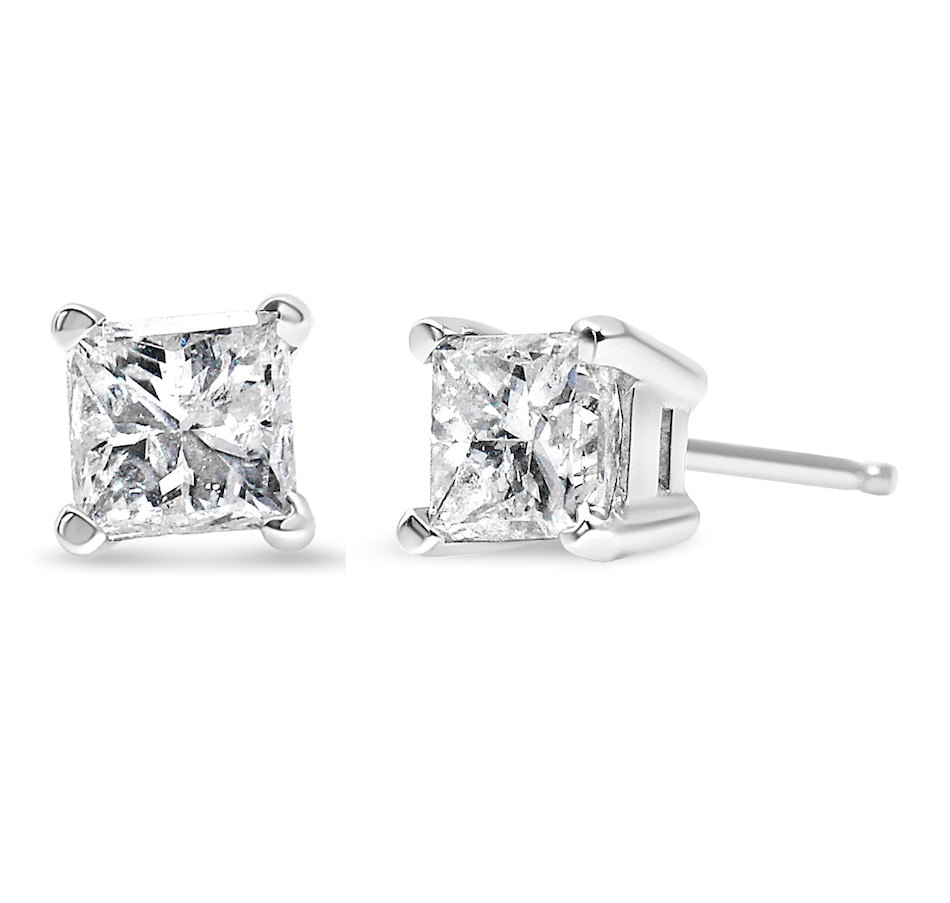 Image 948730.jpg, Product 948-730 / Price $11,022.00, AGS Certified 18K White Gold 1.0 Cttw 4-Prong Set Princess-Cut Solitaire Diamond Screw Back Stud Earrings (E-F Color, SI2-I1 Clarity) from Haus of Brilliance on TSC.ca's Jewellery department