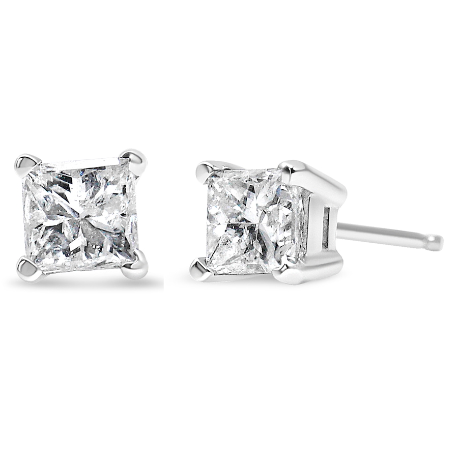 Image 948730.jpg, Product 948-730 / Price $11,022.00, AGS Certified 18K White Gold 1.0 Cttw 4-Prong Set Princess-Cut Solitaire Diamond Screw Back Stud Earrings (E-F Color, SI2-I1 Clarity) from Haus of Brilliance on TSC.ca's Jewellery department