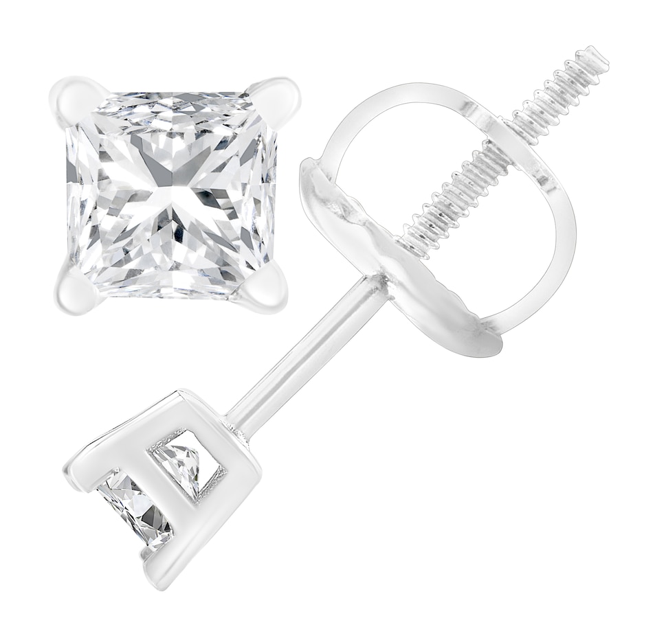 Image 948730_ALTMORE1.jpg, Product 948-730 / Price $11,022.00, AGS Certified 18K White Gold 1.0 Cttw 4-Prong Set Princess-Cut Solitaire Diamond Screw Back Stud Earrings (E-F Color, SI2-I1 Clarity) from Haus of Brilliance on TSC.ca's Jewellery department