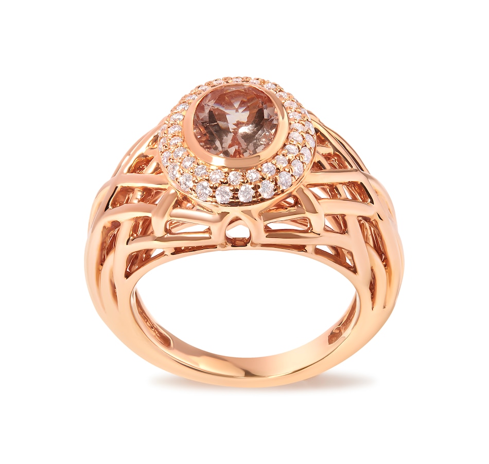 Image 948734.jpg, Product 948-734 / Price $18,472.00, 14K Rose Gold Oval Cut Light Pink Morganite and 3/8 Cttw Diamonds Halo and Basket Weave Cocktail Ring (G-H Color, SI1-SI2 Clarity) - Size 7 from Haus of Brilliance on TSC.ca's Jewellery department