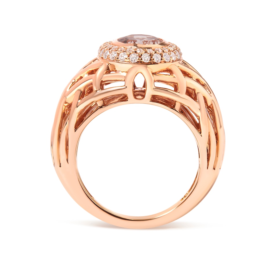 Image 948734_ALTMORE1.jpg, Product 948-734 / Price $18,472.00, 14K Rose Gold Oval Cut Light Pink Morganite and 3/8 Cttw Diamonds Halo and Basket Weave Cocktail Ring (G-H Color, SI1-SI2 Clarity) - Size 7 from Haus of Brilliance on TSC.ca's Jewellery department