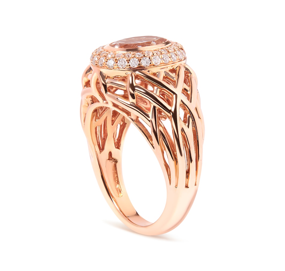 Image 948734_ALTMORE2.jpg, Product 948-734 / Price $18,472.00, 14K Rose Gold Oval Cut Light Pink Morganite and 3/8 Cttw Diamonds Halo and Basket Weave Cocktail Ring (G-H Color, SI1-SI2 Clarity) - Size 7 from Haus of Brilliance on TSC.ca's Jewellery department