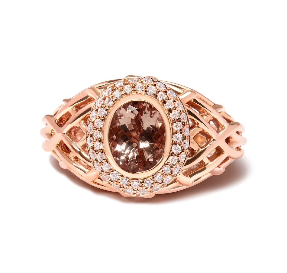 Image 948734_ALTMORE3.jpg, Product 948-734 / Price $18,472.00, 14K Rose Gold Oval Cut Light Pink Morganite and 3/8 Cttw Diamonds Halo and Basket Weave Cocktail Ring (G-H Color, SI1-SI2 Clarity) - Size 7 from Haus of Brilliance on TSC.ca's Jewellery department
