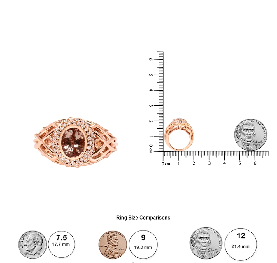 Image 948734_ALTMORE5.jpg, Product 948-734 / Price $18,472.00, 14K Rose Gold Oval Cut Light Pink Morganite and 3/8 Cttw Diamonds Halo and Basket Weave Cocktail Ring (G-H Color, SI1-SI2 Clarity) - Size 7 from Haus of Brilliance on TSC.ca's Jewellery department
