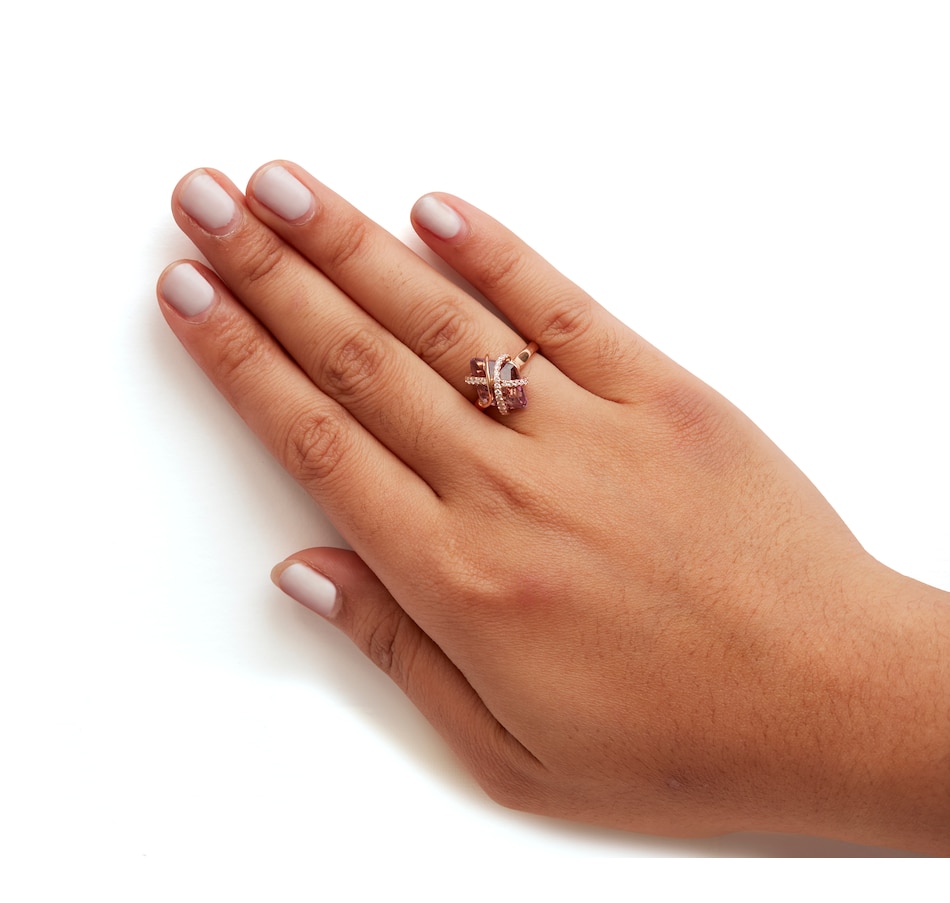 Image 948749_ALTMORE4.jpg, Product 948-749 / Price $4,657.00, 14K Rose Gold 1/5 Cttw Diamond Wrapped 15x15 MM Purple Amethyst Cocktail Ring (G-H Color, SI1-SI2 Clarity) from Haus of Brilliance on TSC.ca's Jewellery department