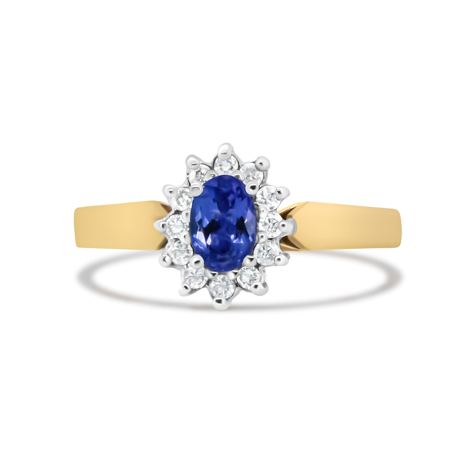 Image 948763.jpg, Product 948-763 / Price $11,642.00, 14K Yellow Gold 1/5 Cttw Round Diamond and 6x4mm Oval Blue Tanzanite Halo Ring (H-I Color, I1-I2 Clarity) - Size 7.75 from Haus of Brilliance on TSC.ca's Jewellery department