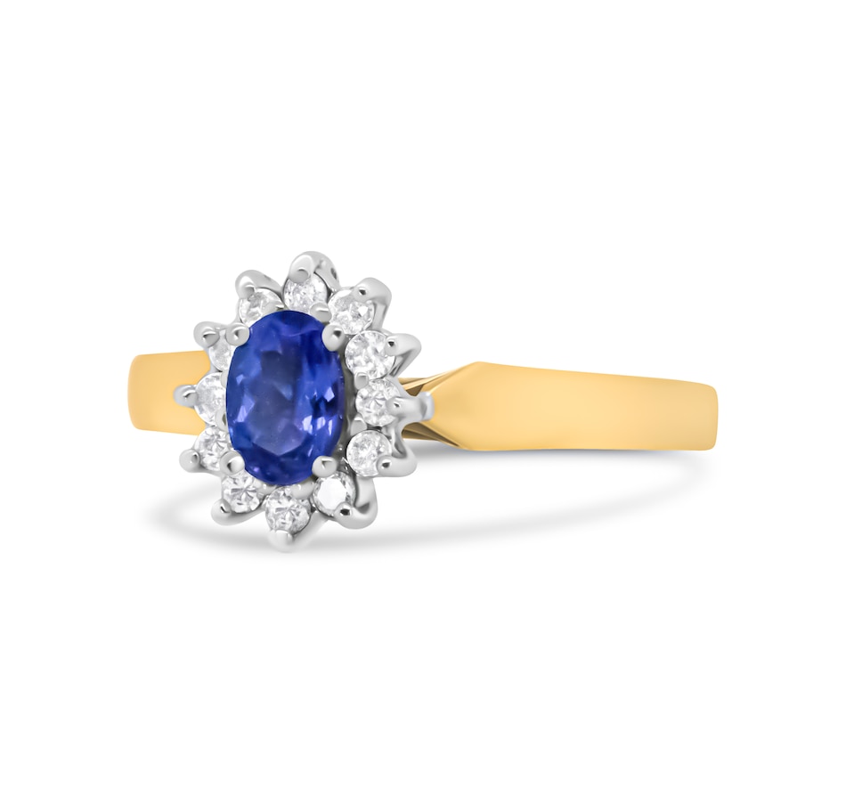 Image 948763_ALTMORE1.jpg, Product 948-763 / Price $11,642.00, 14K Yellow Gold 1/5 Cttw Round Diamond and 6x4mm Oval Blue Tanzanite Halo Ring (H-I Color, I1-I2 Clarity) - Size 7.75 from Haus of Brilliance on TSC.ca's Jewellery department