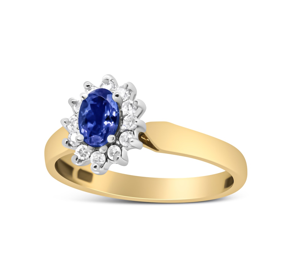 Image 948763_ALTMORE2.jpg, Product 948-763 / Price $11,642.00, 14K Yellow Gold 1/5 Cttw Round Diamond and 6x4mm Oval Blue Tanzanite Halo Ring (H-I Color, I1-I2 Clarity) - Size 7.75 from Haus of Brilliance on TSC.ca's Jewellery department