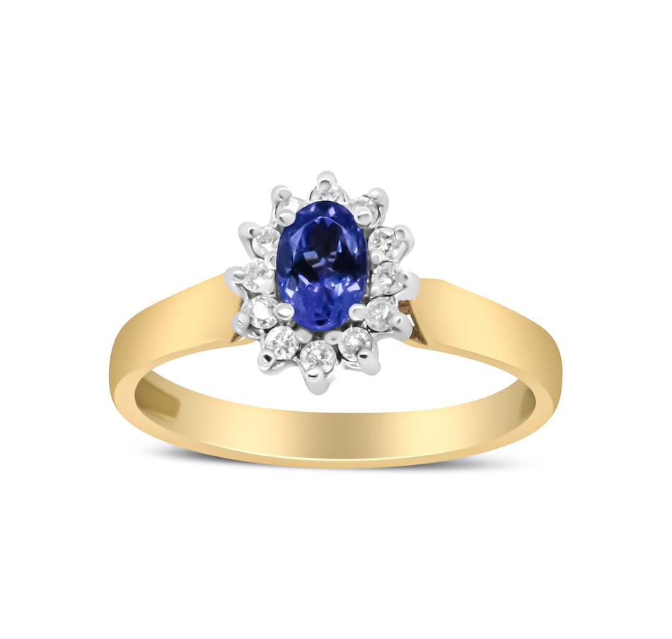 Image 948763_ALTMORE3.jpg, Product 948-763 / Price $11,642.00, 14K Yellow Gold 1/5 Cttw Round Diamond and 6x4mm Oval Blue Tanzanite Halo Ring (H-I Color, I1-I2 Clarity) - Size 7.75 from Haus of Brilliance on TSC.ca's Jewellery department