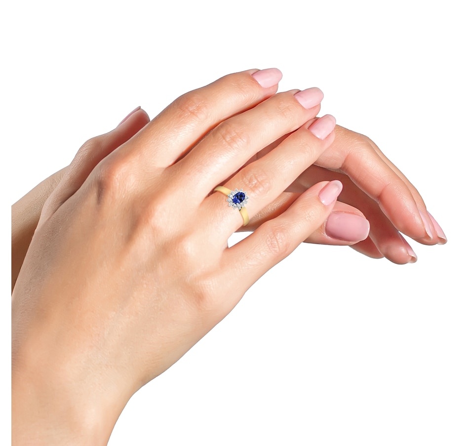 Image 948763_ALTMORE5.jpg, Product 948-763 / Price $11,642.00, 14K Yellow Gold 1/5 Cttw Round Diamond and 6x4mm Oval Blue Tanzanite Halo Ring (H-I Color, I1-I2 Clarity) - Size 7.75 from Haus of Brilliance on TSC.ca's Jewellery department