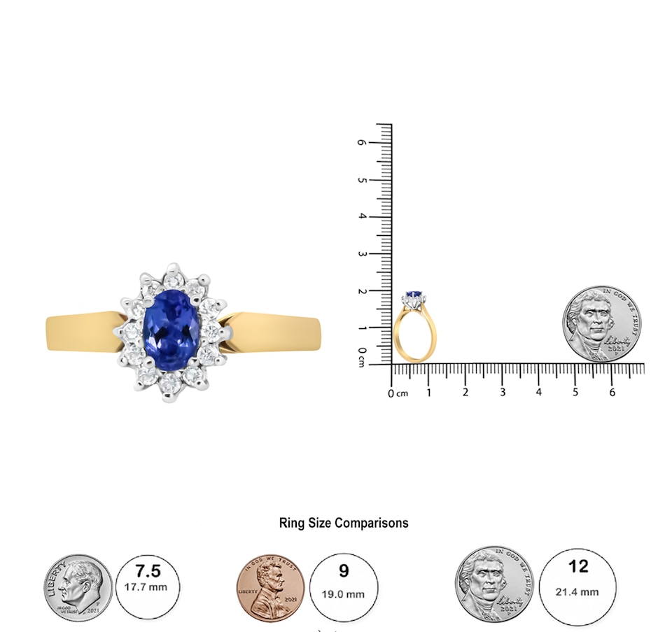 Image 948763_ALTMORE6.jpg, Product 948-763 / Price $11,642.00, 14K Yellow Gold 1/5 Cttw Round Diamond and 6x4mm Oval Blue Tanzanite Halo Ring (H-I Color, I1-I2 Clarity) - Size 7.75 from Haus of Brilliance on TSC.ca's Jewellery department