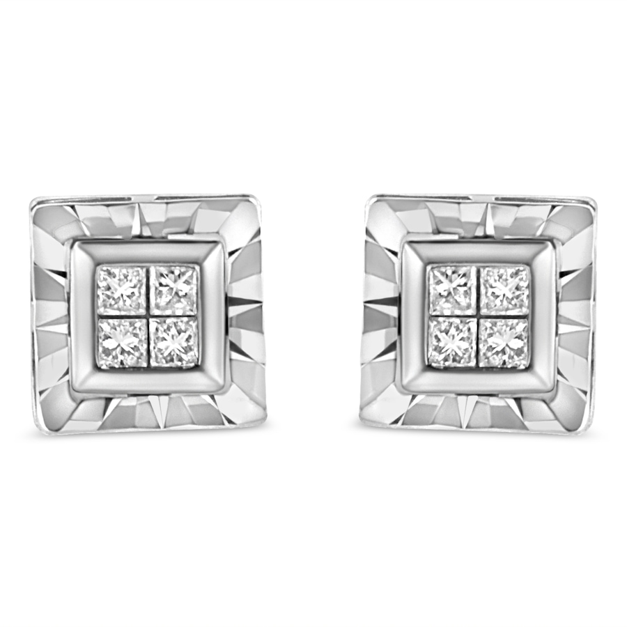 Image 948777.jpg, Product 948-777 / Price $726.00, .925 Sterling Silver 1/6 Cttw Invisible Set Princess-Cut Diamond Quad Composite Stud Earrings (H-I Color, I1-I2 Clarity) from Haus of Brilliance on TSC.ca's Jewellery department