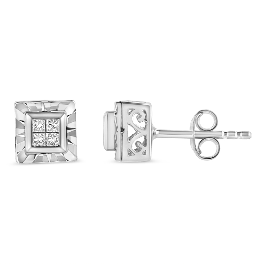 Image 948777_ALTMORE1.jpg, Product 948-777 / Price $726.00, .925 Sterling Silver 1/6 Cttw Invisible Set Princess-Cut Diamond Quad Composite Stud Earrings (H-I Color, I1-I2 Clarity) from Haus of Brilliance on TSC.ca's Jewellery department