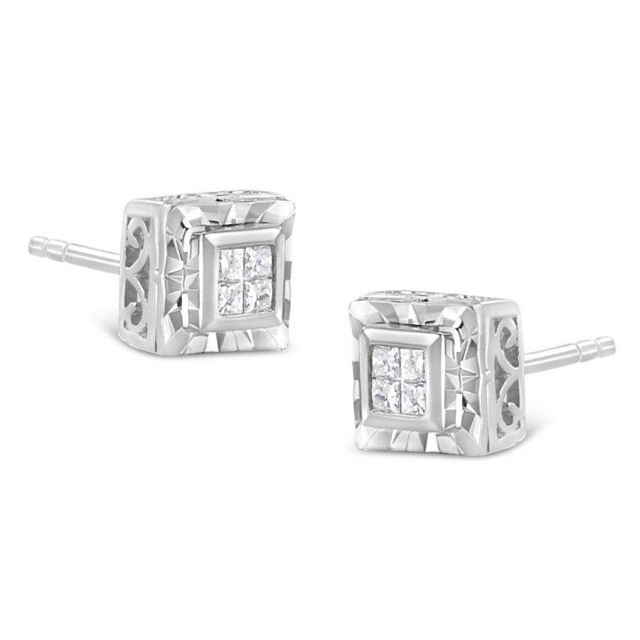 Image 948777_ALTMORE2.jpg, Product 948-777 / Price $726.00, .925 Sterling Silver 1/6 Cttw Invisible Set Princess-Cut Diamond Quad Composite Stud Earrings (H-I Color, I1-I2 Clarity) from Haus of Brilliance on TSC.ca's Jewellery department