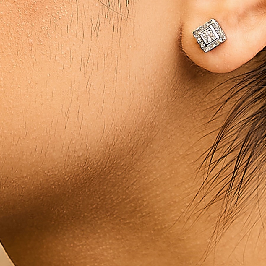 Image 948777_ALTMORE4.jpg, Product 948-777 / Price $726.00, .925 Sterling Silver 1/6 Cttw Invisible Set Princess-Cut Diamond Quad Composite Stud Earrings (H-I Color, I1-I2 Clarity) from Haus of Brilliance on TSC.ca's Jewellery department