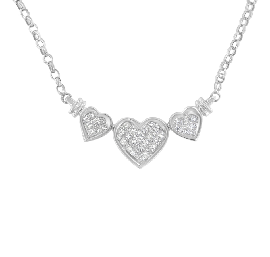 Image 948778.jpg, Product 948-778 / Price $5,832.00, 14K White Gold 1.0 Cttw Princess Cut Diamond Three Heart 18" Statement Pendant Necklace (H-I Color, SI2-I1 Clarity) from Haus of Brilliance on TSC.ca's Jewellery department