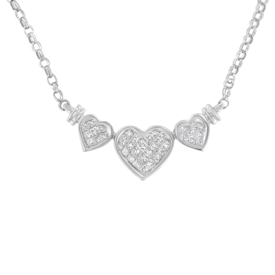Image 948778.jpg, Product 948-778 / Price $7,582.00, 14K White Gold 1.0 Cttw Princess Cut Diamond Three Heart 18" Statement Pendant Necklace (H-I Color, SI2-I1 Clarity) from Haus of Brilliance on TSC.ca's Jewellery department