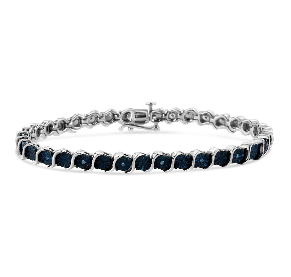 Image 948850.jpg, Product 948-850 / Price $783.00, .925 Sterling Silver 1/10 Cttw Miracle-Set Treated Blue Color Diamond Miracle Plate "S" Link Tennis Bracelet (Blue Color, I2- I3 Clarity) - 7.25" from Haus of Brilliance on TSC.ca's Jewellery department