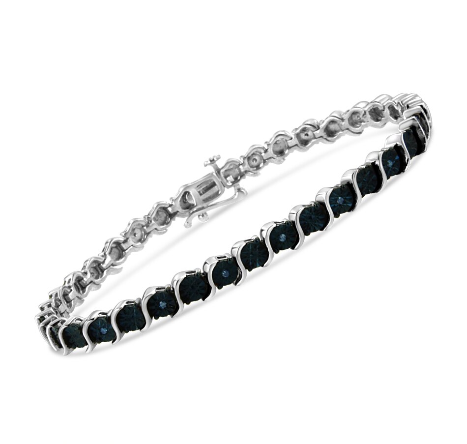 Image 948850_ALTMORE1.jpg, Product 948-850 / Price $783.00, .925 Sterling Silver 1/10 Cttw Miracle-Set Treated Blue Color Diamond Miracle Plate "S" Link Tennis Bracelet (Blue Color, I2- I3 Clarity) - 7.25" from Haus of Brilliance on TSC.ca's Jewellery department