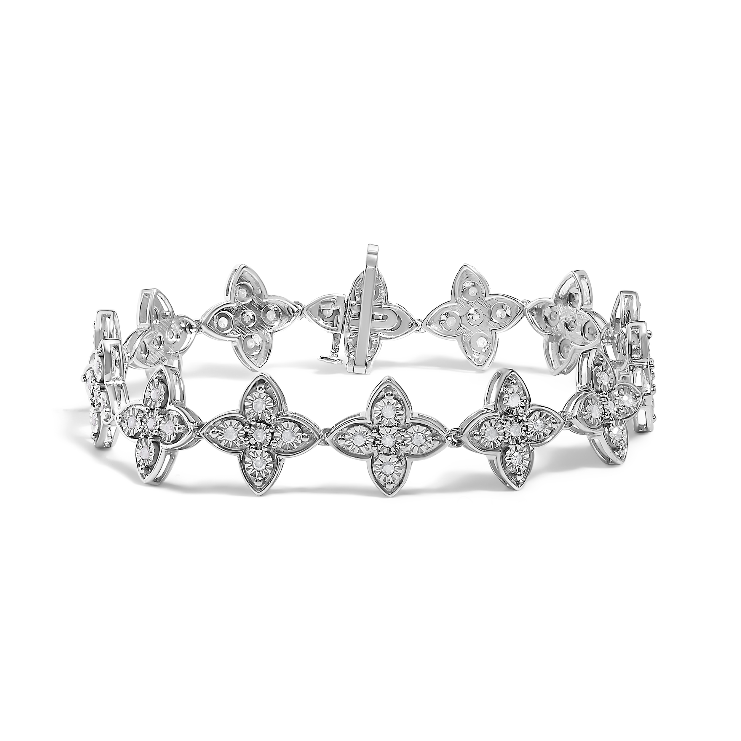 925 Sterling Silver 1.0 cttw Miracle-Set Diamond 4 Leaf Clover