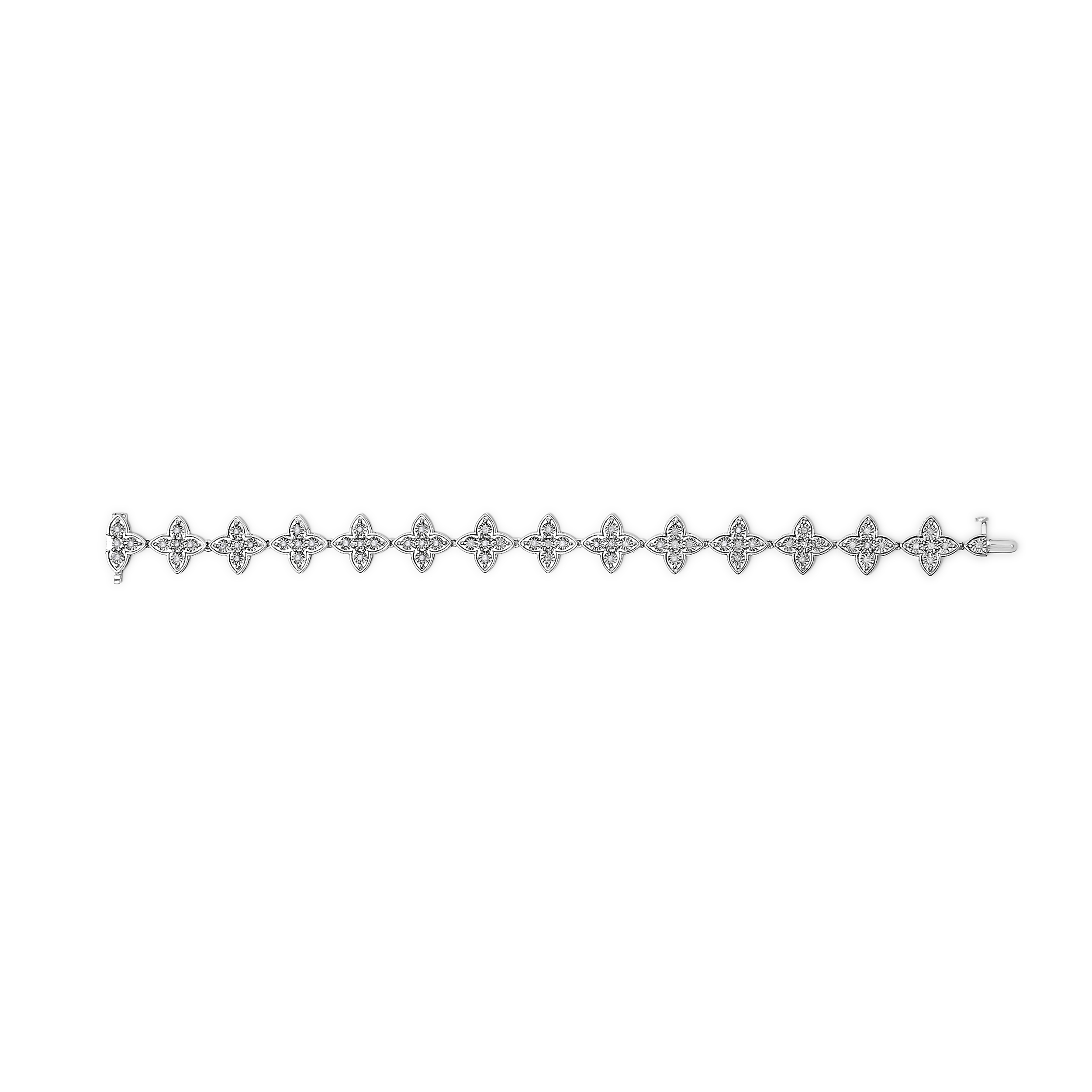 925 Sterling Silver 1.0 cttw Miracle-Set Diamond 4 Leaf Clover