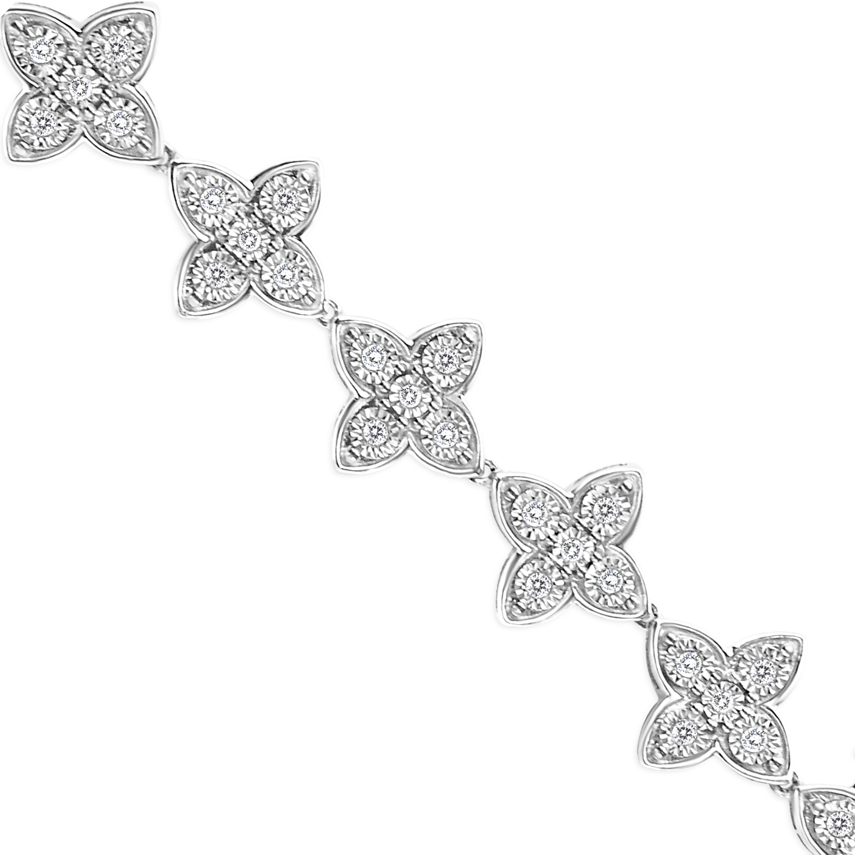925 Sterling Silver 1.0 cttw Miracle-Set Diamond 4 Leaf Clover