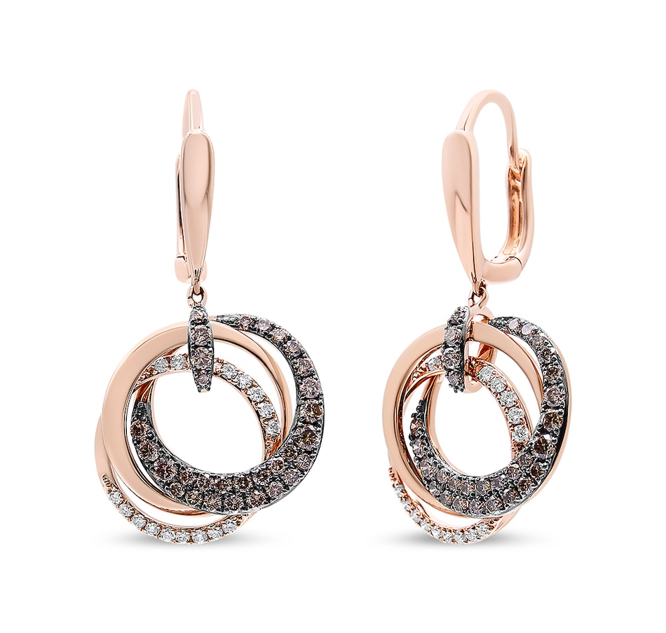 Image 948949.jpg, Product 948-949 / Price $9,548.00, 14K Rose Gold 1.00 Cttw White and Brown Diamond Intertwining Hoops and Circle Dangle Earrings (H-I/Brown Color, SI1-SI2 Clarity) from Haus of Brilliance on TSC.ca's Jewellery department