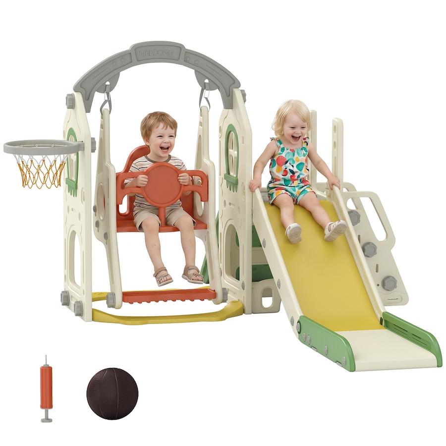 Image 952697.jpg, Product 952-697 / Price $169.99, Qaba Foldable 6 in 1 Toddler Slide and Swing Set with Climber, Cream from Qaba on TSC.ca's Home & Garden department