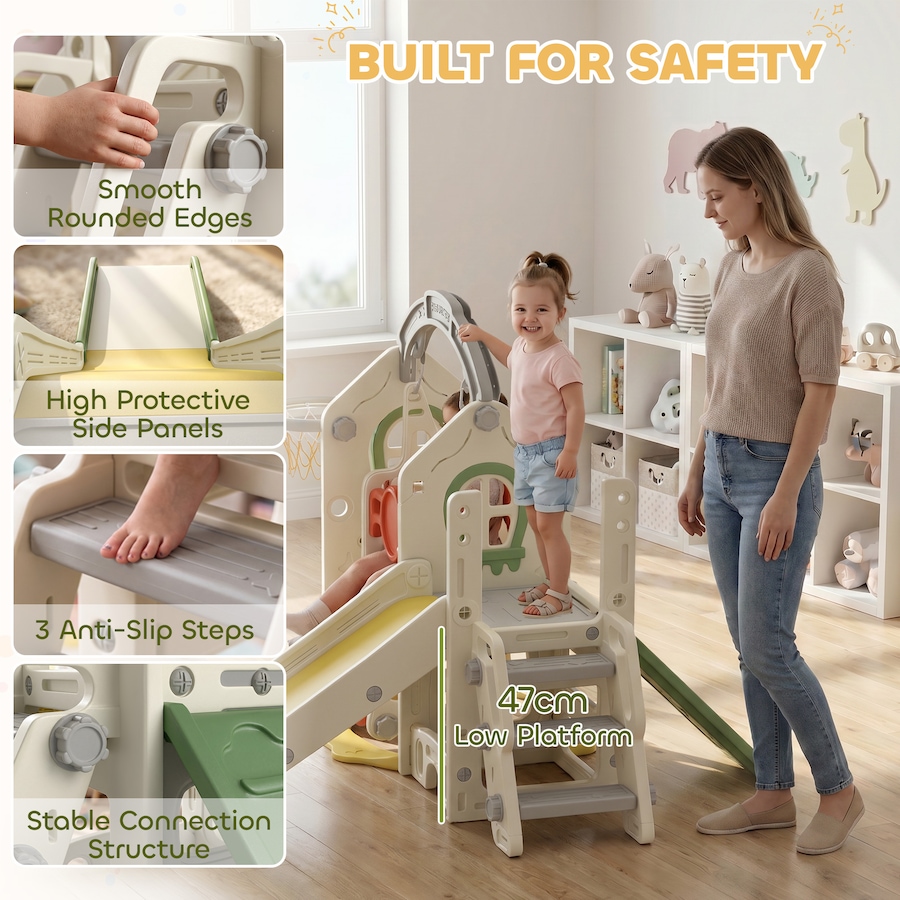 Image 952697_ALTMORE10.jpg, Product 952-697 / Price $169.99, Qaba Foldable 6 in 1 Toddler Slide and Swing Set with Climber, Cream from Qaba on TSC.ca's Home & Garden department