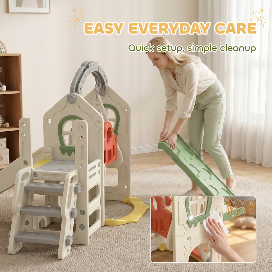 Image 952697_ALTMORE11.jpg, Product 952-697 / Price $169.99, Qaba Foldable 6 in 1 Toddler Slide and Swing Set with Climber, Cream from Qaba on TSC.ca's Home & Garden department