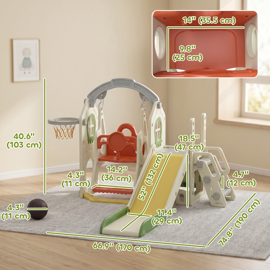 Image 952697_ALTMORE2.jpg, Product 952-697 / Price $169.99, Qaba Foldable 6 in 1 Toddler Slide and Swing Set with Climber, Cream from Qaba on TSC.ca's Home & Garden department