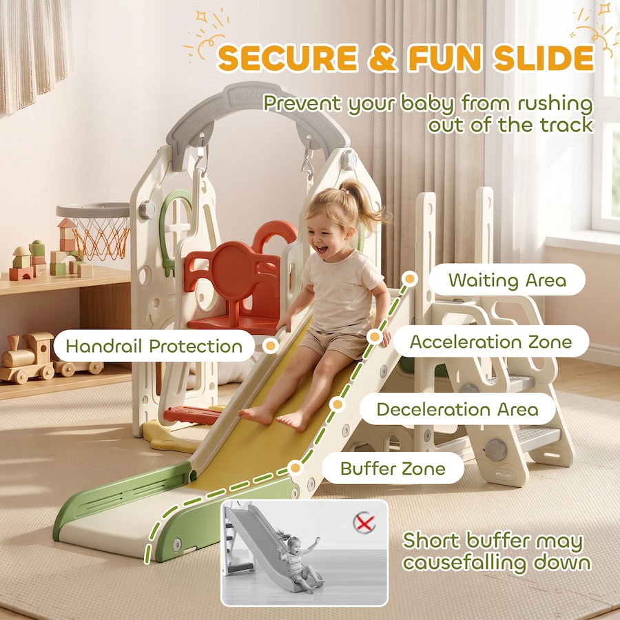 Image 952697_ALTMORE4.jpg, Product 952-697 / Price $169.99, Qaba Foldable 6 in 1 Toddler Slide and Swing Set with Climber, Cream from Qaba on TSC.ca's Home & Garden department