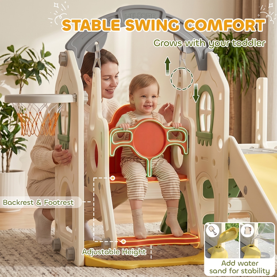 Image 952697_ALTMORE5.jpg, Product 952-697 / Price $169.99, Qaba Foldable 6 in 1 Toddler Slide and Swing Set with Climber, Cream from Qaba on TSC.ca's Home & Garden department