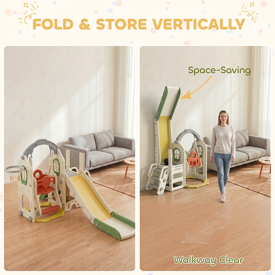 Image 952697_ALTMORE6.jpg, Product 952-697 / Price $169.99, Qaba Foldable 6 in 1 Toddler Slide and Swing Set with Climber, Cream from Qaba on TSC.ca's Home & Garden department