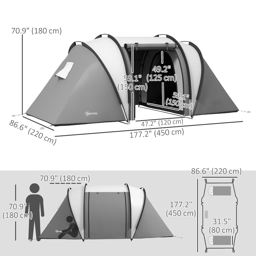 Image 952707_ALTMORE2.jpg, Product 952-707 / Price $179.99, Outsunny Camping Tent with 2 Bedrooms and Living Area, 3000mm Waterproof from Outsunny on TSC.ca's Health & Fitness department