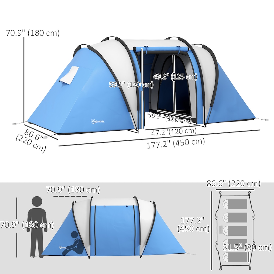 Image 952712_ALTMORE2.jpg, Product 952-712 / Price $179.99, Outsunny Camping Tent with 2 Bedrooms and Living Area, 3000mm Waterproof from Outsunny on TSC.ca's Health & Fitness department