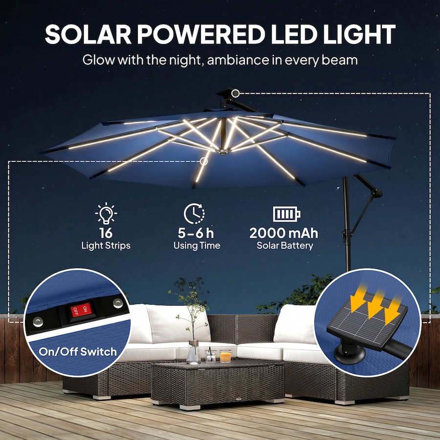 Image 952752_ALTMORE3.jpg, Product 952-752 / Price $152.99, Outsunny 10 ft Offset Patio Umbrella with Solar Light, Hanging Parasol from Outsunny on TSC.ca's Home & Garden department