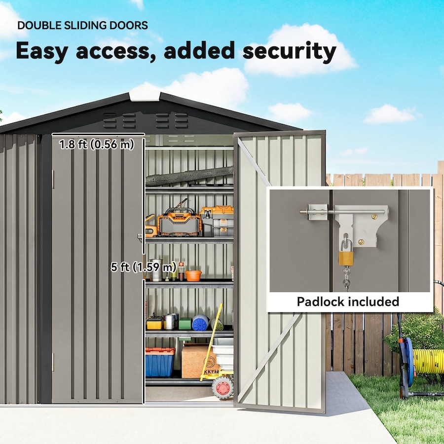 Image 952762_ALTMORE6.jpg, Product 952-762 / Price $264.99, Outsunny 6.5' x 4' Outdoor Storage Shed, Metal Garden Shed, Light Grey from Outsunny on TSC.ca's Home & Garden department