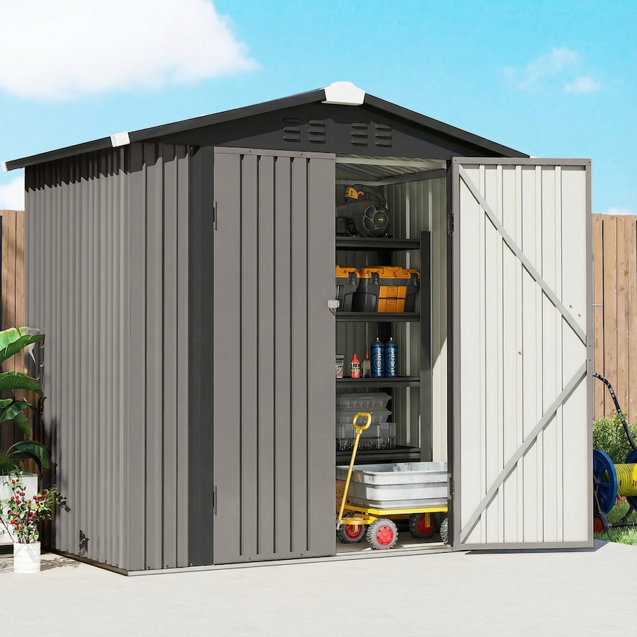 Image 952762_ALTMORE8.jpg, Product 952-762 / Price $264.99, Outsunny 6.5' x 4' Outdoor Storage Shed, Metal Garden Shed, Light Grey from Outsunny on TSC.ca's Home & Garden department
